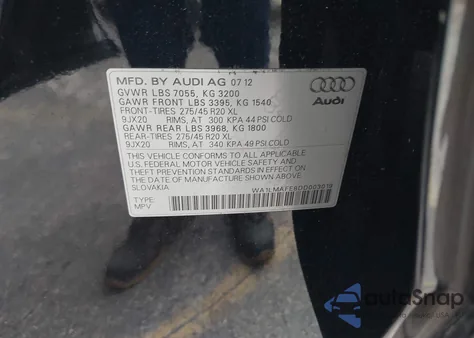 2013 Audi Q7 3.0 Tdi Premium z USA, uszkodzony, nr VIN WA1LMAFE8DD003019